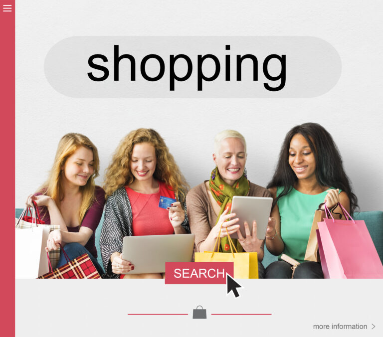 Team of eCommerce developers working on an online store project with dashboards, product pages, and mobile-responsive design on screen.