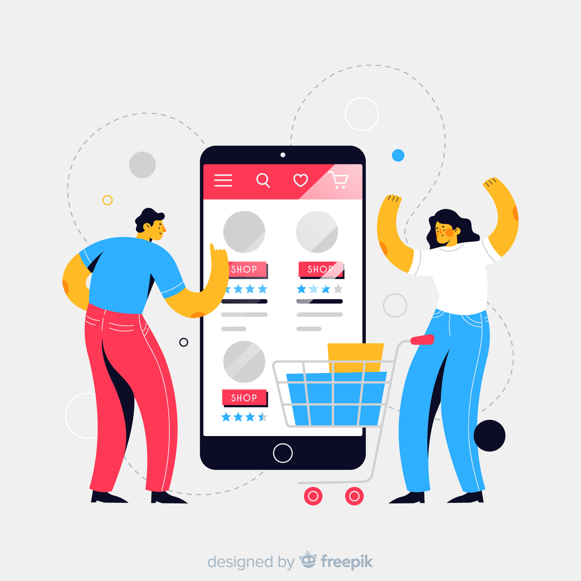 eCommerce mobile app development process showing planning, UI UX design, coding, testing, and deployment