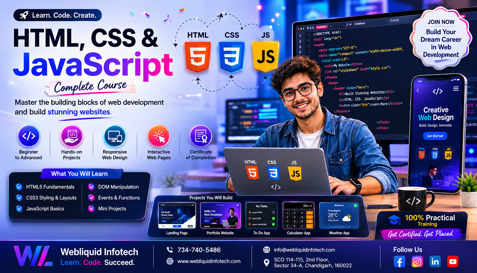 Beginner-friendly HTML CSS JavaScript course