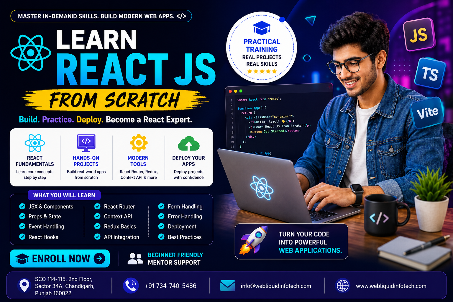React JS live project development classroom