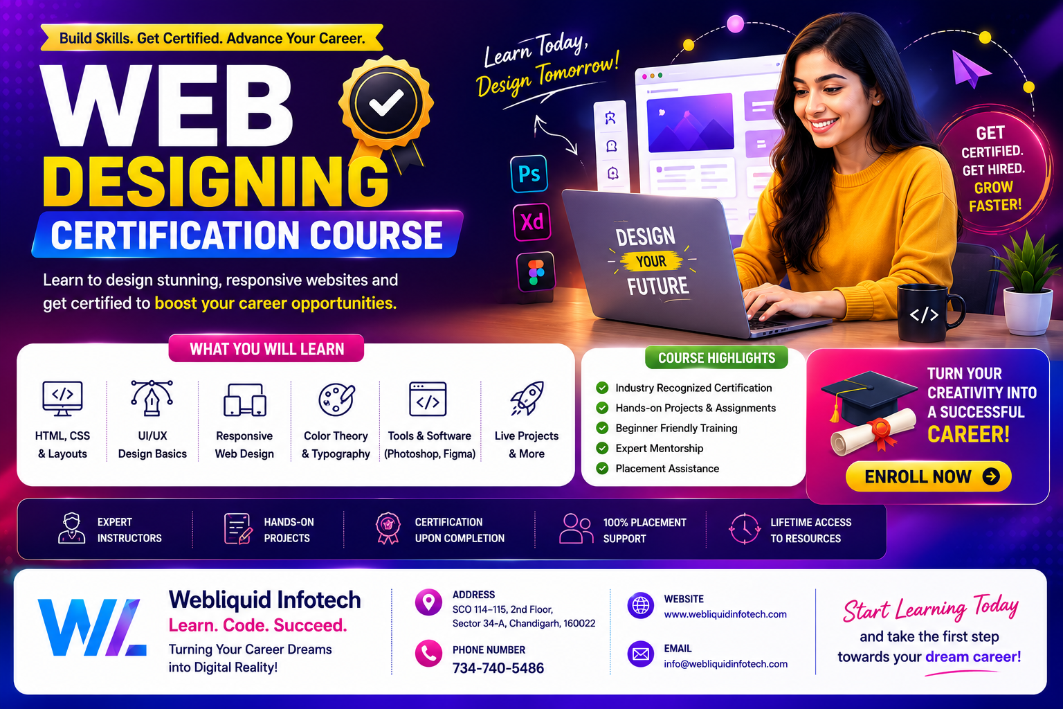 Practical website design training at Webliquidinfotech Institute
