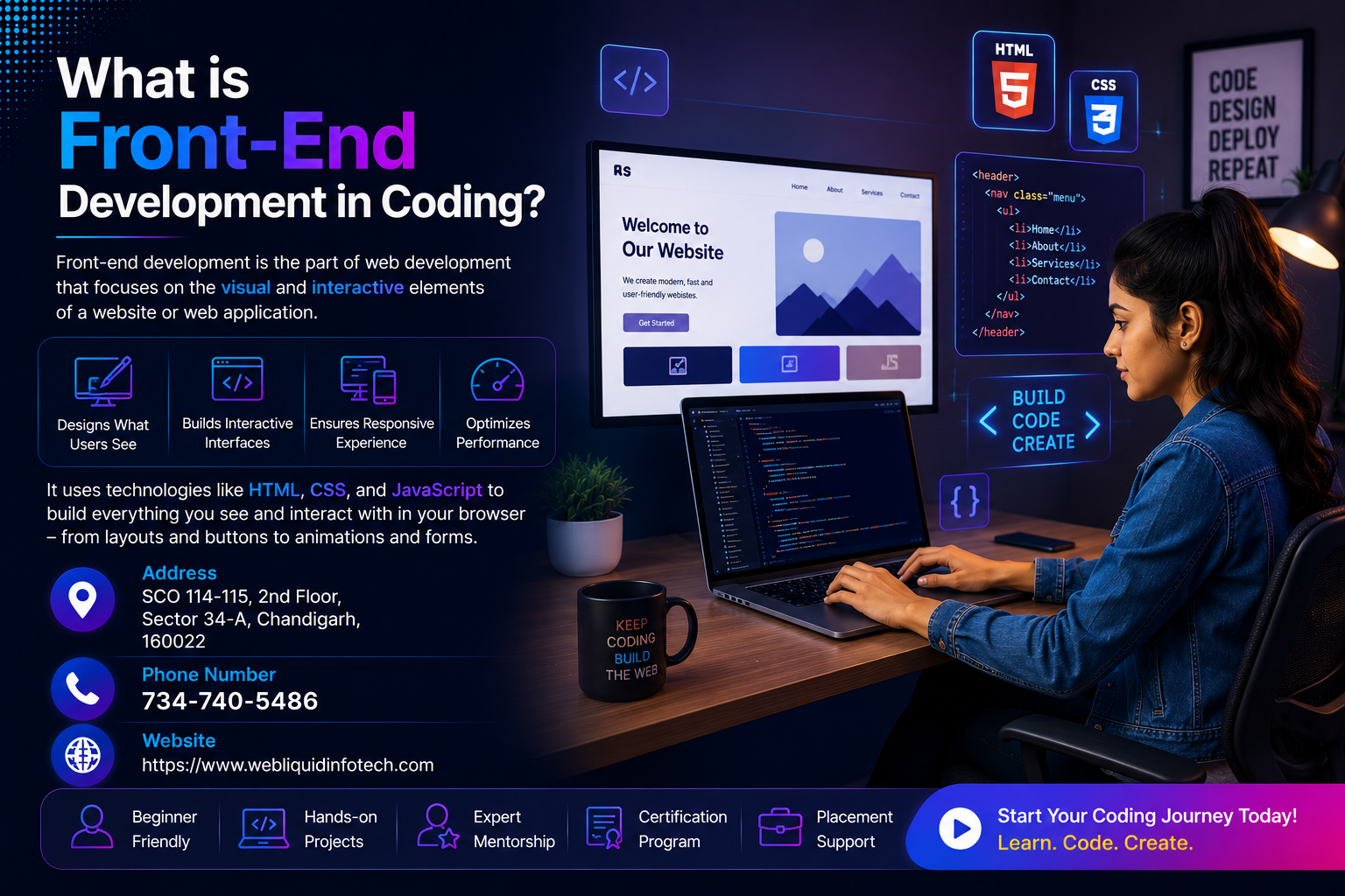 Students learning front-end development coding skills