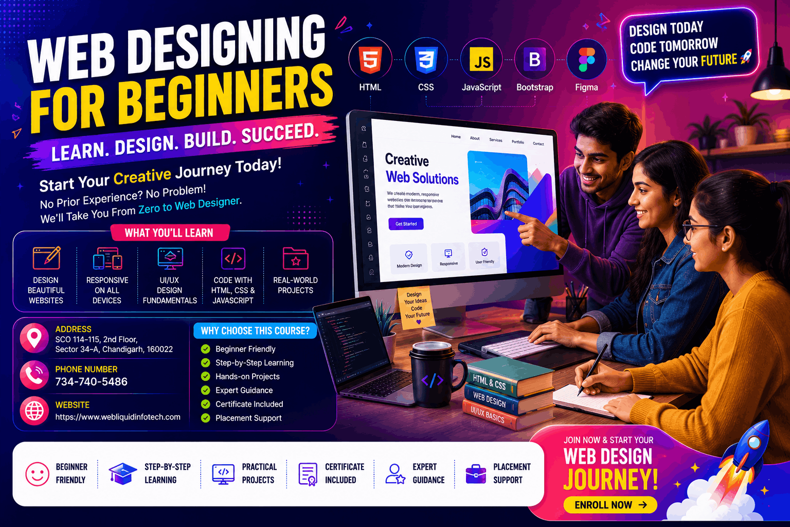 Beginners learning web designing at Webliquidinfotech Institute