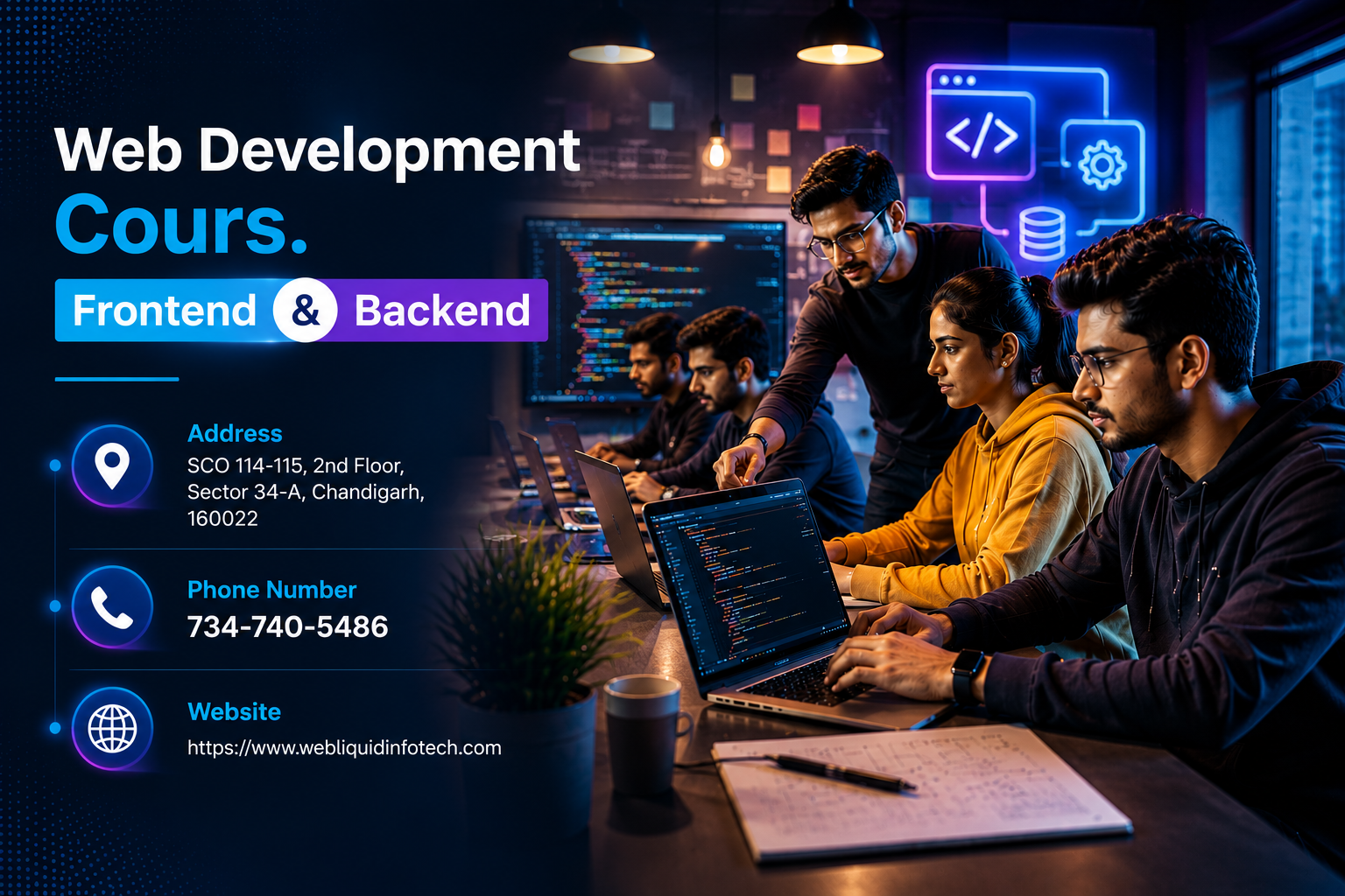 Professional web development course with practical training